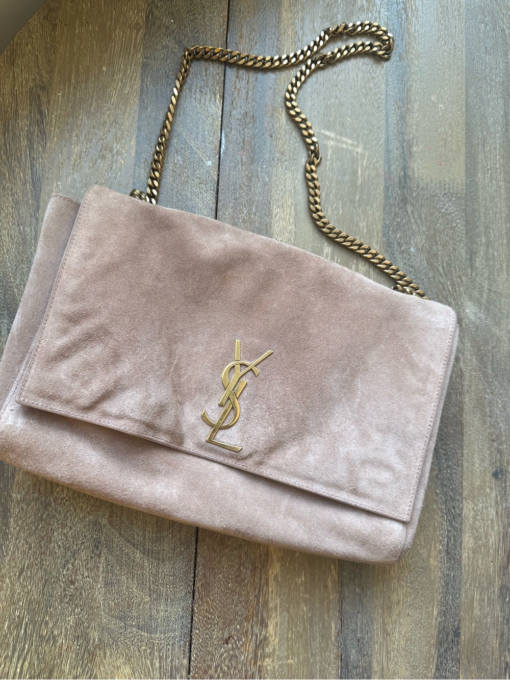 Authentic Saint Laurent Medium Kate Reversible Suede Leather Shoulder Bag Blush - Picture 6 of 16